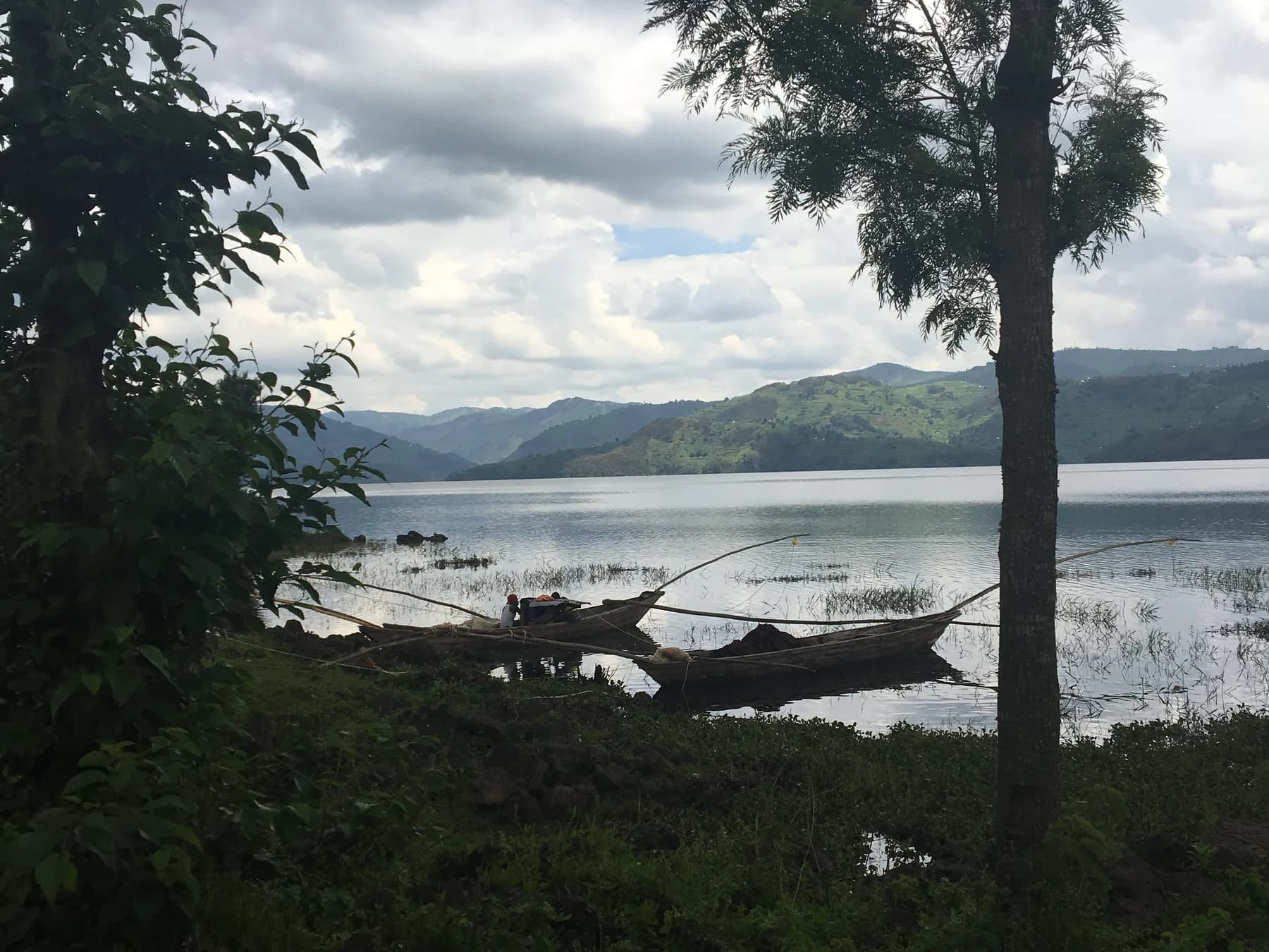 View from the proposed Still Waters Lodge site across Lake Burera toward the surrounding green hills